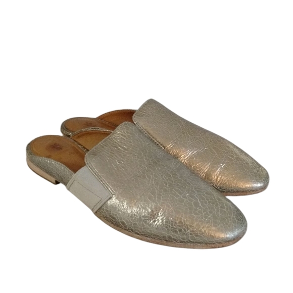 Frye Metallic Gold Leather Mule Flats Size 7.6 - Picture 10 of 10